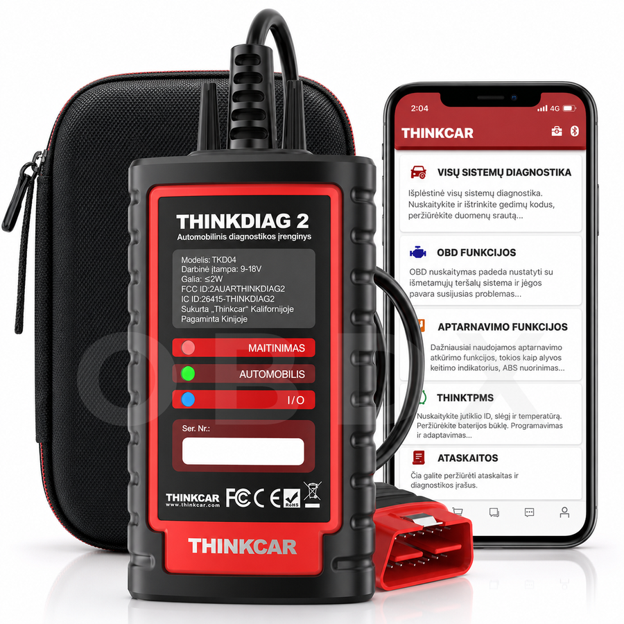 THINKCAR THINKDIAG 2 „Bluetooth“ OBD2 Skaitytuvas – CAN-FD Dvikryptis Diagnostikos Įrankis su ECU Kodavimu